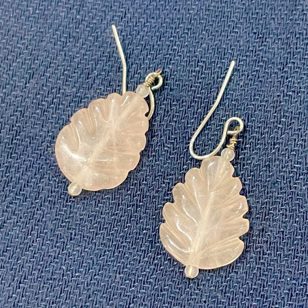 Handmade Carved Rose Quartz Earrings